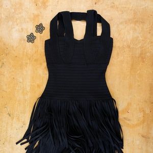 Fringe Hem Little Black Party Dress Size Medium